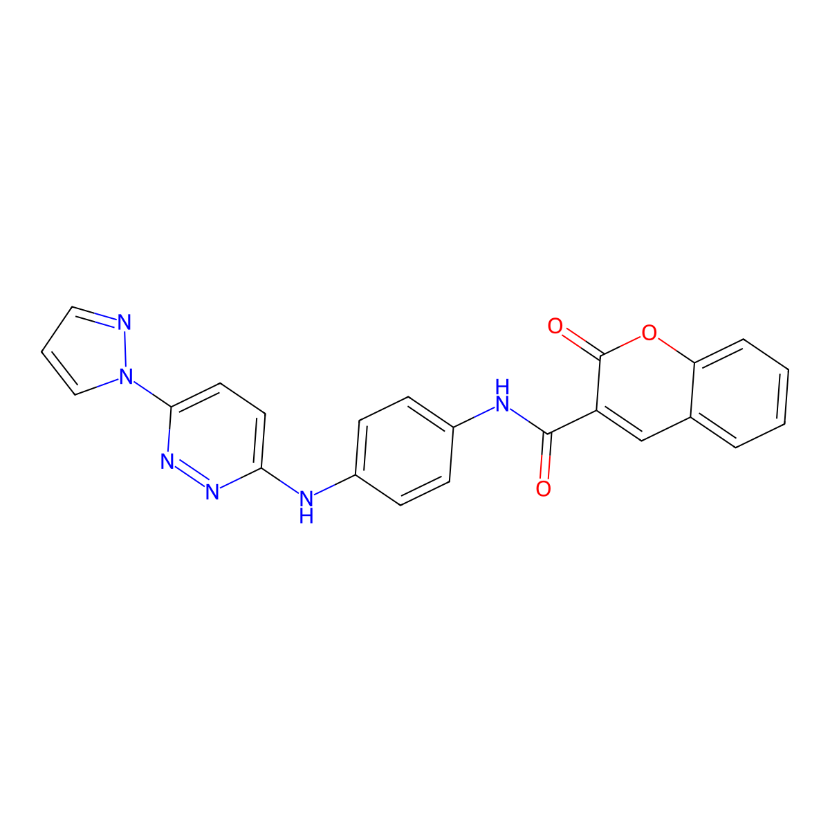 2-oxo-N-(4-{[6-(1H-pyrazol-1-yl)pyridazin-3-yl]amino}phenyl)-2H-chromene-3-carboxamide molecular structure, CAS 1019105-68-0