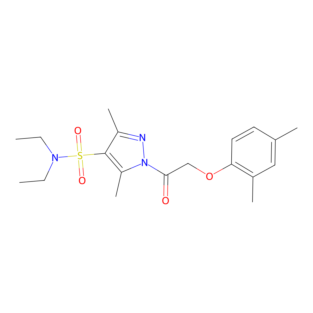 1-[2-(2,4-dimethylphenoxy)acetyl]-N,N-diethyl-3,5-dimethyl-1H-pyrazole-4-sulfonamide molecular structure, CAS 1019105-69-1