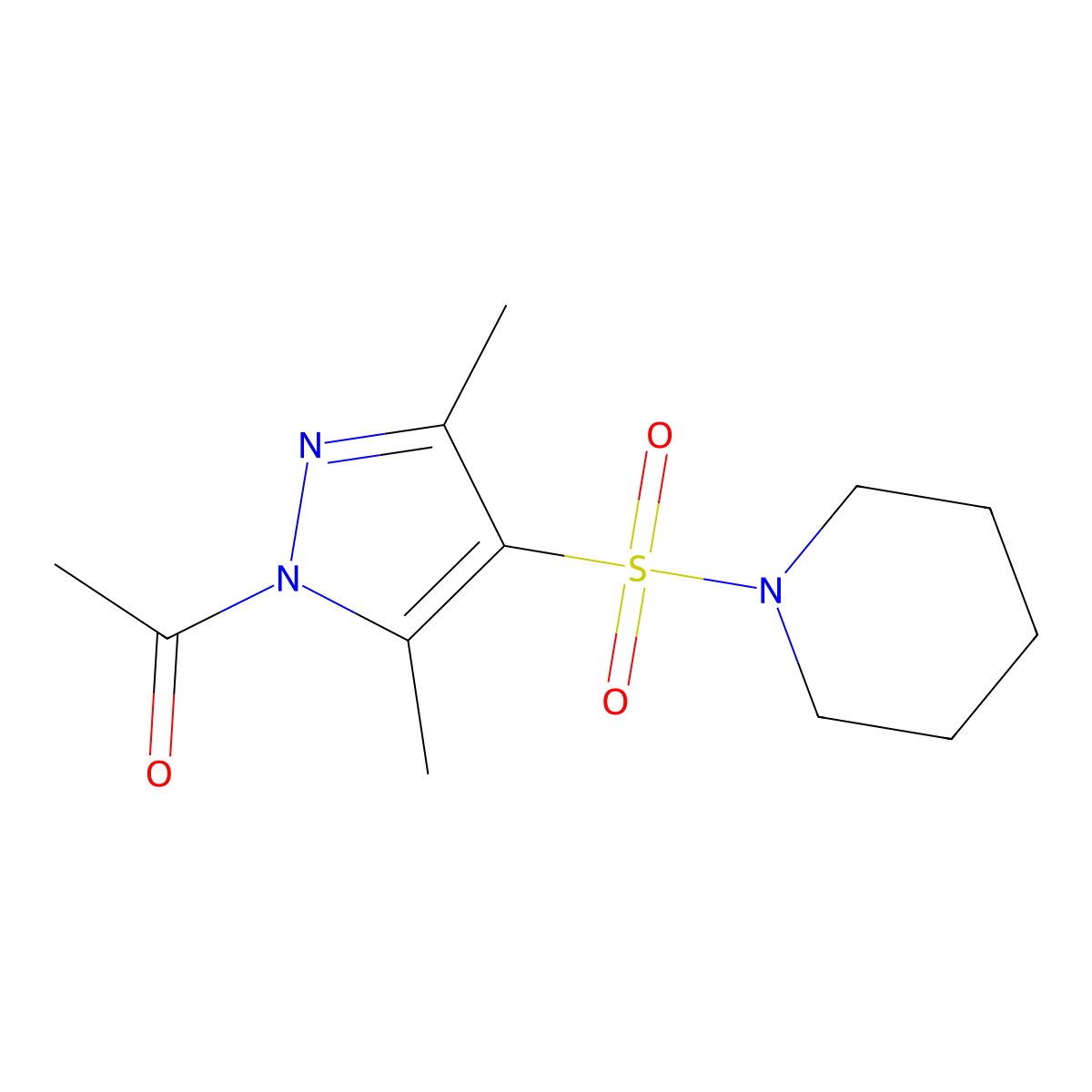 1-Acetyl-3,5-dimethyl-4-(piperidylsulfonyl)pyrazole molecular structure, CAS 1019105-78-2