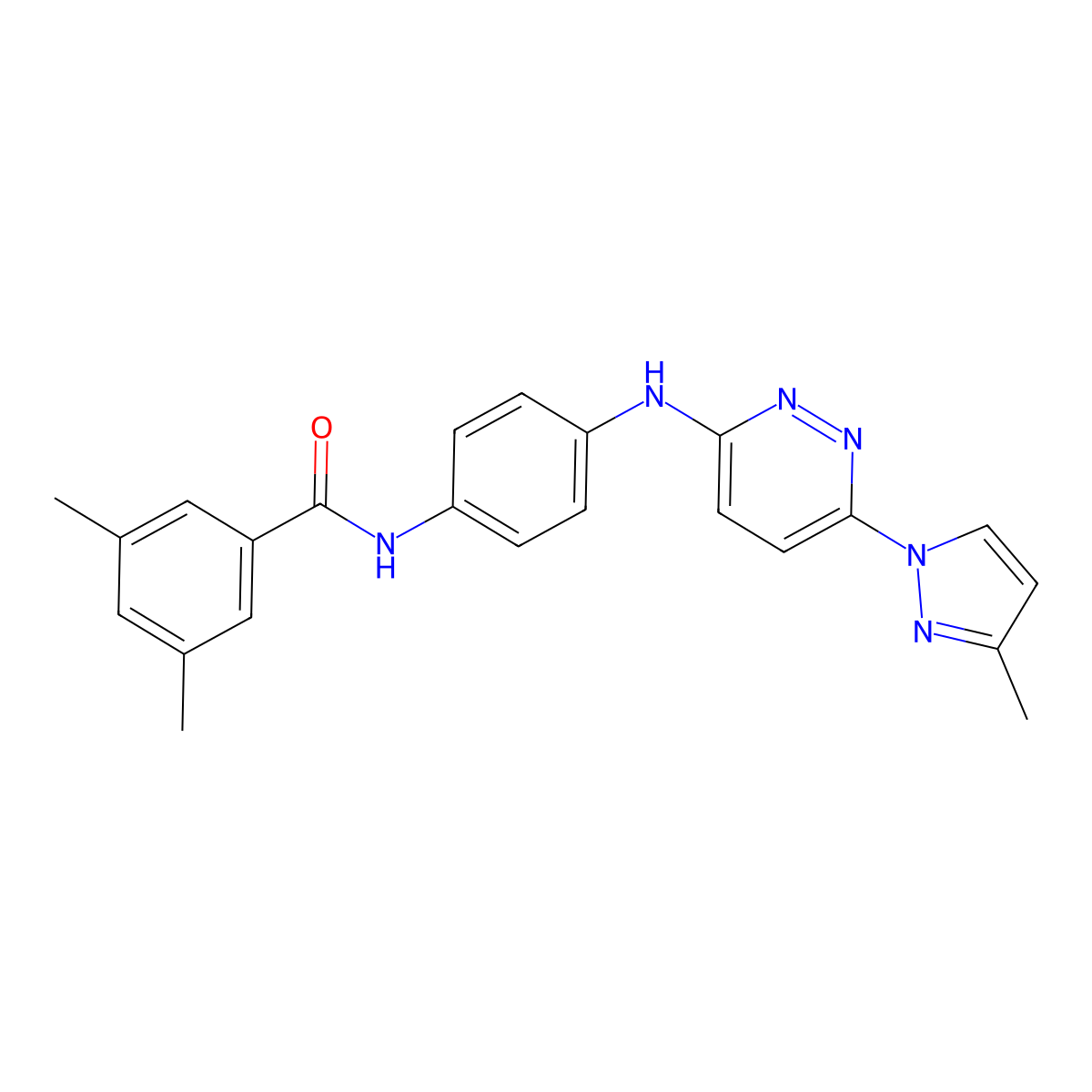 3,5-dimethyl-N-(4-{[6-(3-methyl-1H-pyrazol-1-yl)pyridazin-3-yl]amino}phenyl)benzamide molecular structure, CAS 1019105-84-0