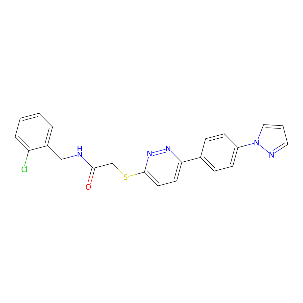 2-((6-(4-(1H-pyrazol-1-yl)phenyl)pyridazin-3-yl)thio)-N-(2-chlorobenzyl)acetamide molecular structure, CAS 1019105-85-1