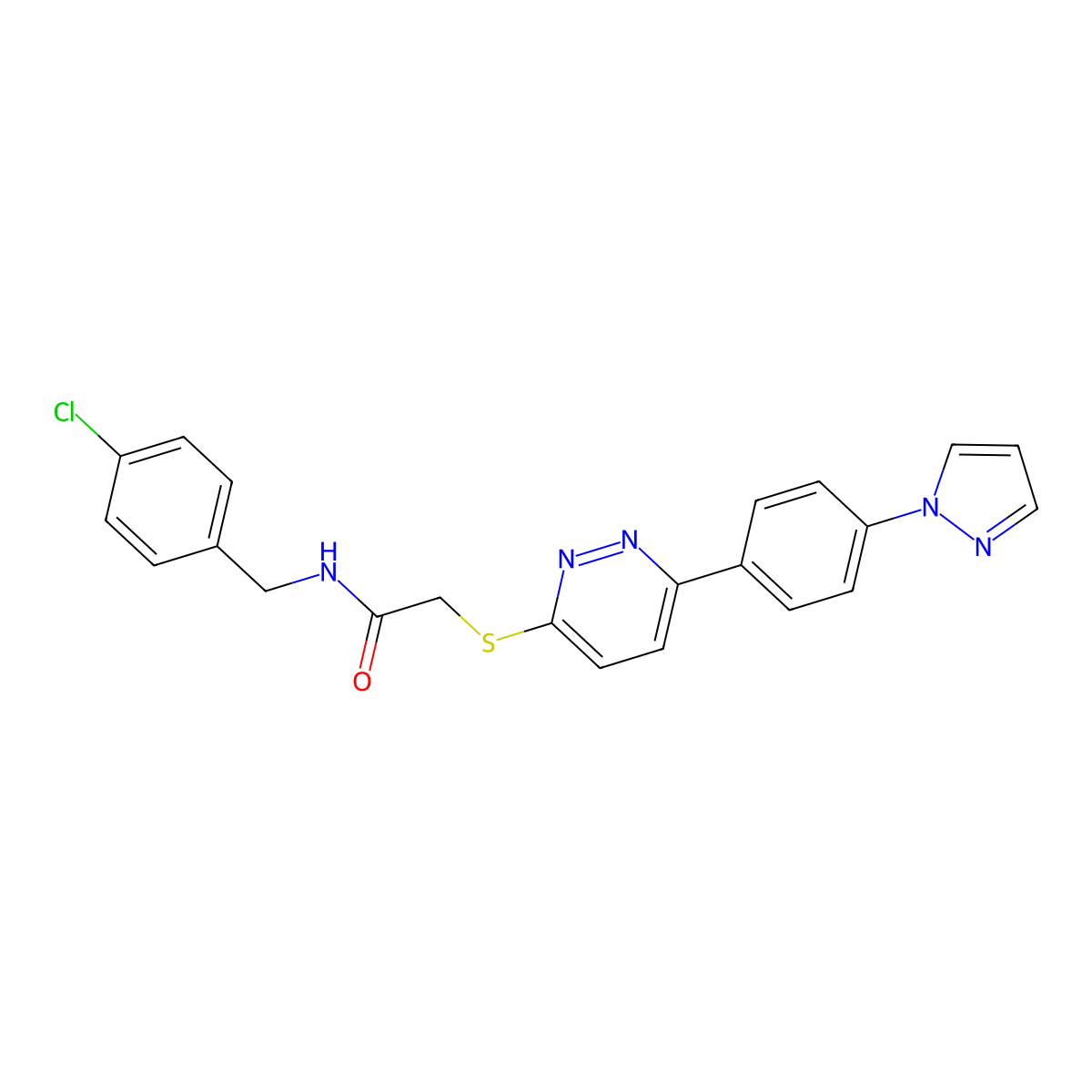 2-((6-(4-(1H-pyrazol-1-yl)phenyl)pyridazin-3-yl)thio)-N-(4-chlorobenzyl)acetamide molecular structure, CAS 1019105-88-4