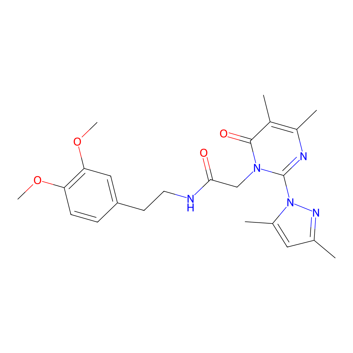 N-(3,4-dimethoxyphenethyl)-2-(2-(3,5-dimethyl-1H-pyrazol-1-yl)-4,5-dimethyl-6-oxopyrimidin-1(6H)-yl)acetamide molecular structure, CAS 1019106-00-3