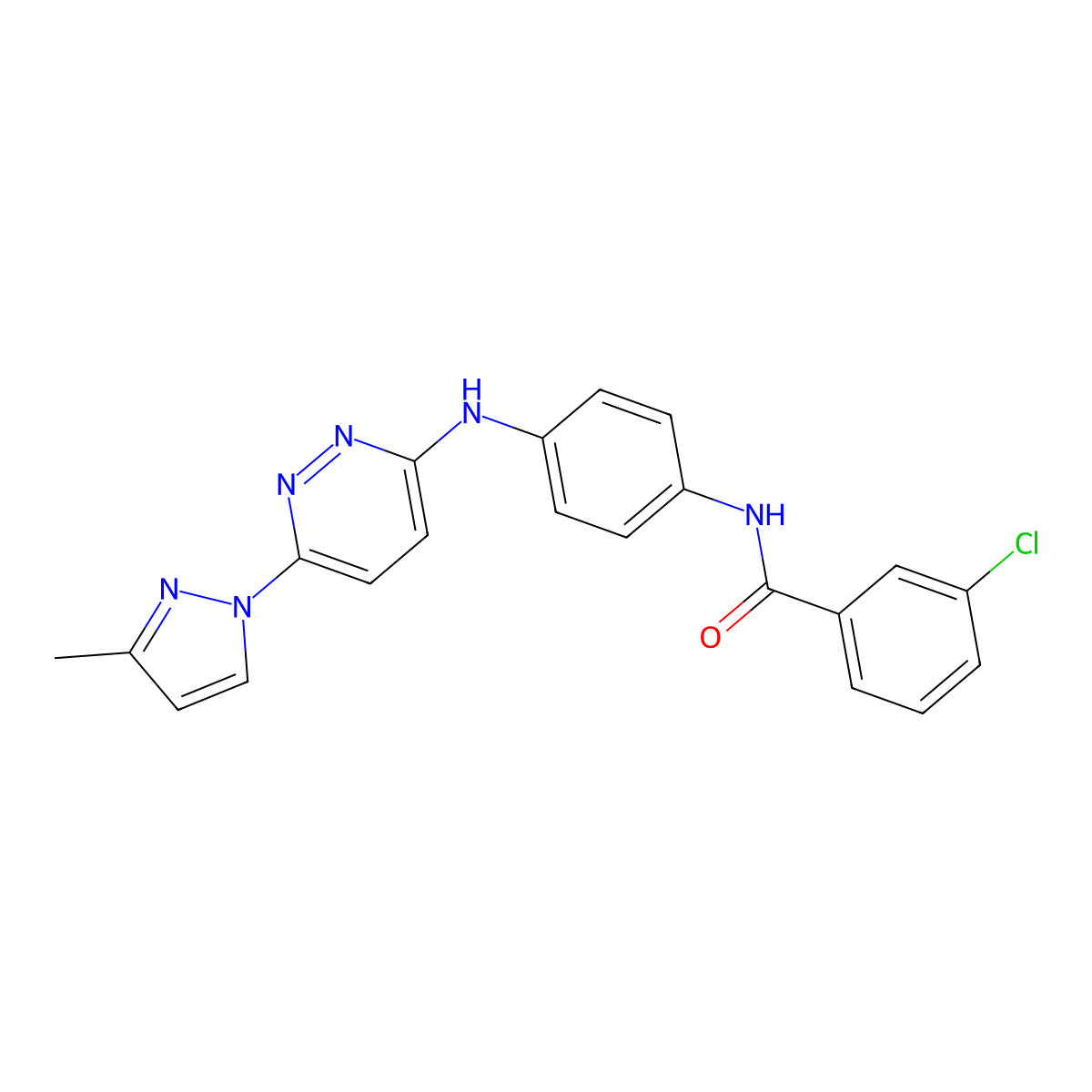 3-chloro-N-(4-{[6-(3-methyl-1H-pyrazol-1-yl)pyridazin-3-yl]amino}phenyl)benzamide molecular structure, CAS 1019106-07-0