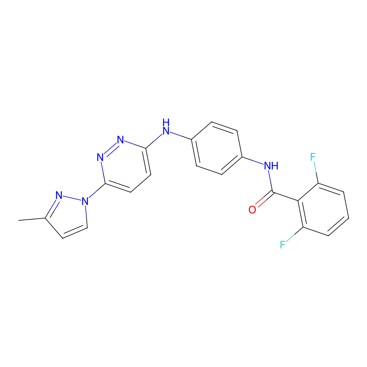 2,6-difluoro-N-(4-{[6-(3-methyl-1H-pyrazol-1-yl)pyridazin-3-yl]amino}phenyl)benzamide molecular structure, CAS 1019106-13-8