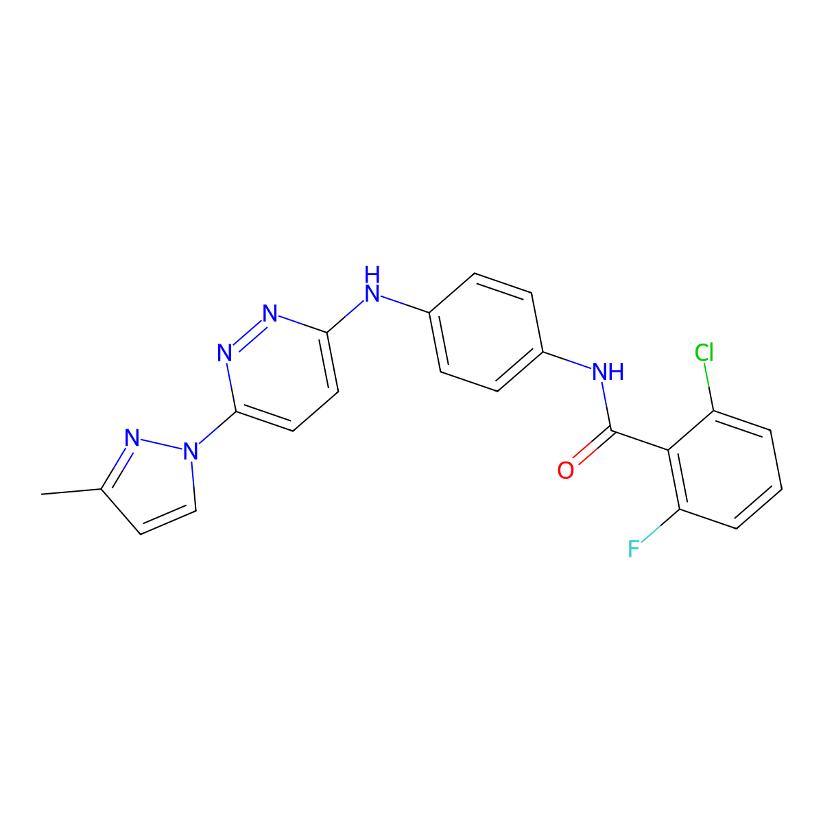 2-chloro-6-fluoro-N-(4-{[6-(3-methyl-1H-pyrazol-1-yl)pyridazin-3-yl]amino}phenyl)benzamide molecular structure, CAS 1019106-14-9