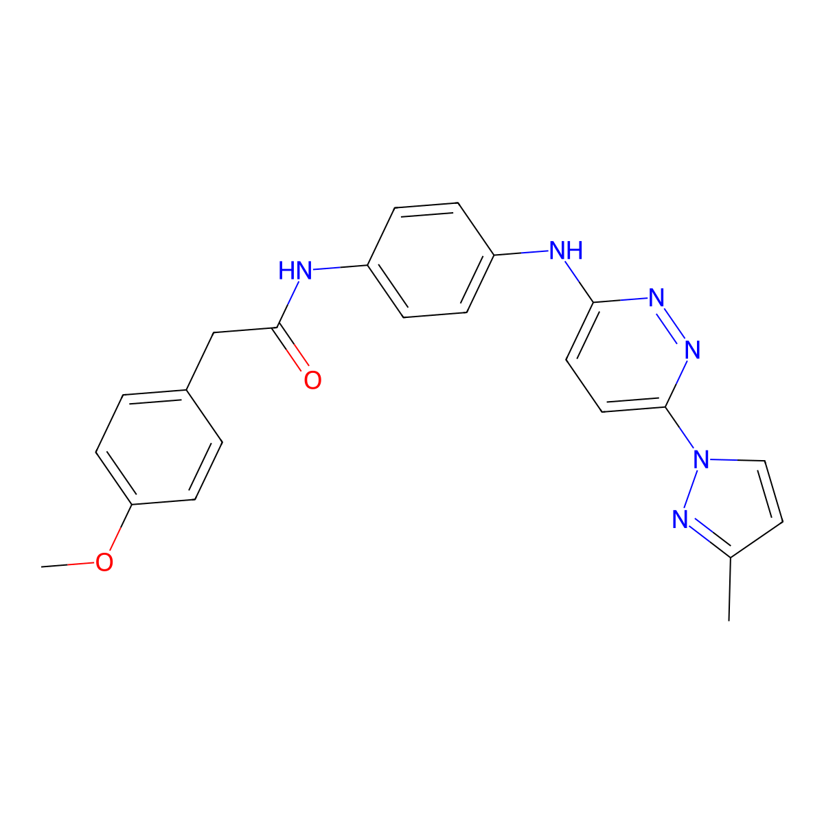 2-(4-methoxyphenyl)-N-(4-{[6-(3-methyl-1H-pyrazol-1-yl)pyridazin-3-yl]amino}phenyl)acetamide molecular structure, CAS 1019106-19-4