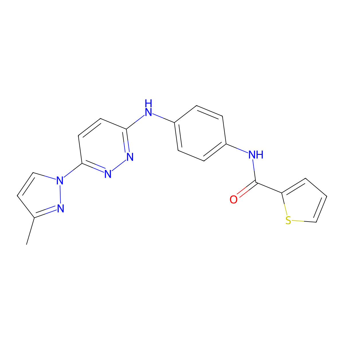 N-(4-{[6-(3-methyl-1H-pyrazol-1-yl)pyridazin-3-yl]amino}phenyl)thiophene-2-carboxamide molecular structure, CAS 1019106-21-8