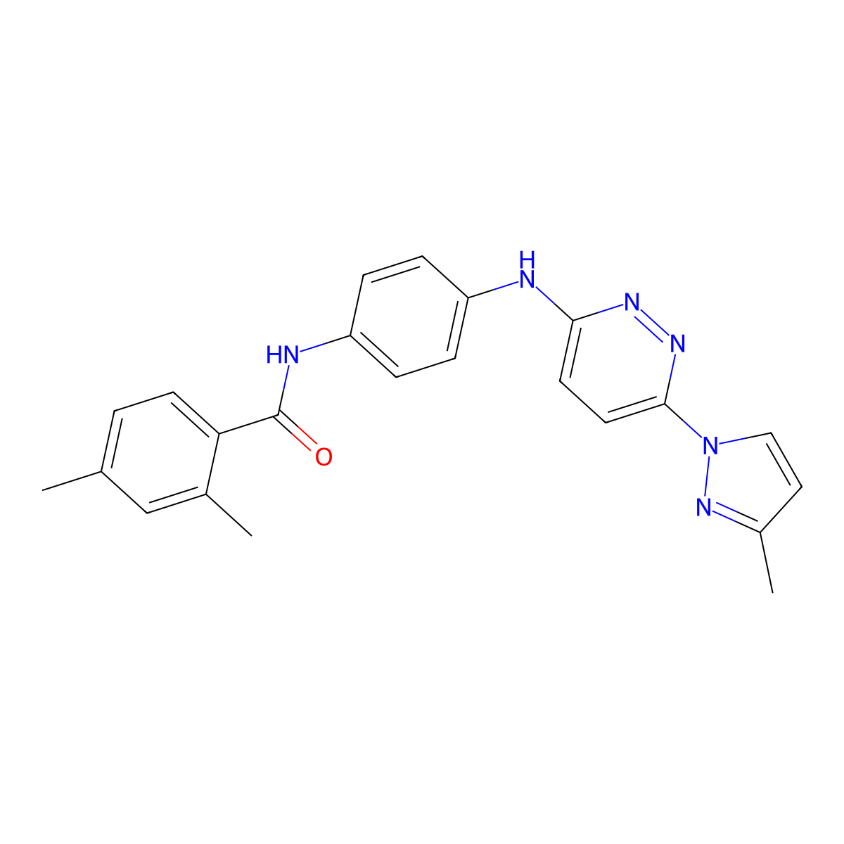 2,4-dimethyl-N-(4-{[6-(3-methyl-1H-pyrazol-1-yl)pyridazin-3-yl]amino}phenyl)benzamide molecular structure, CAS 1019106-30-9