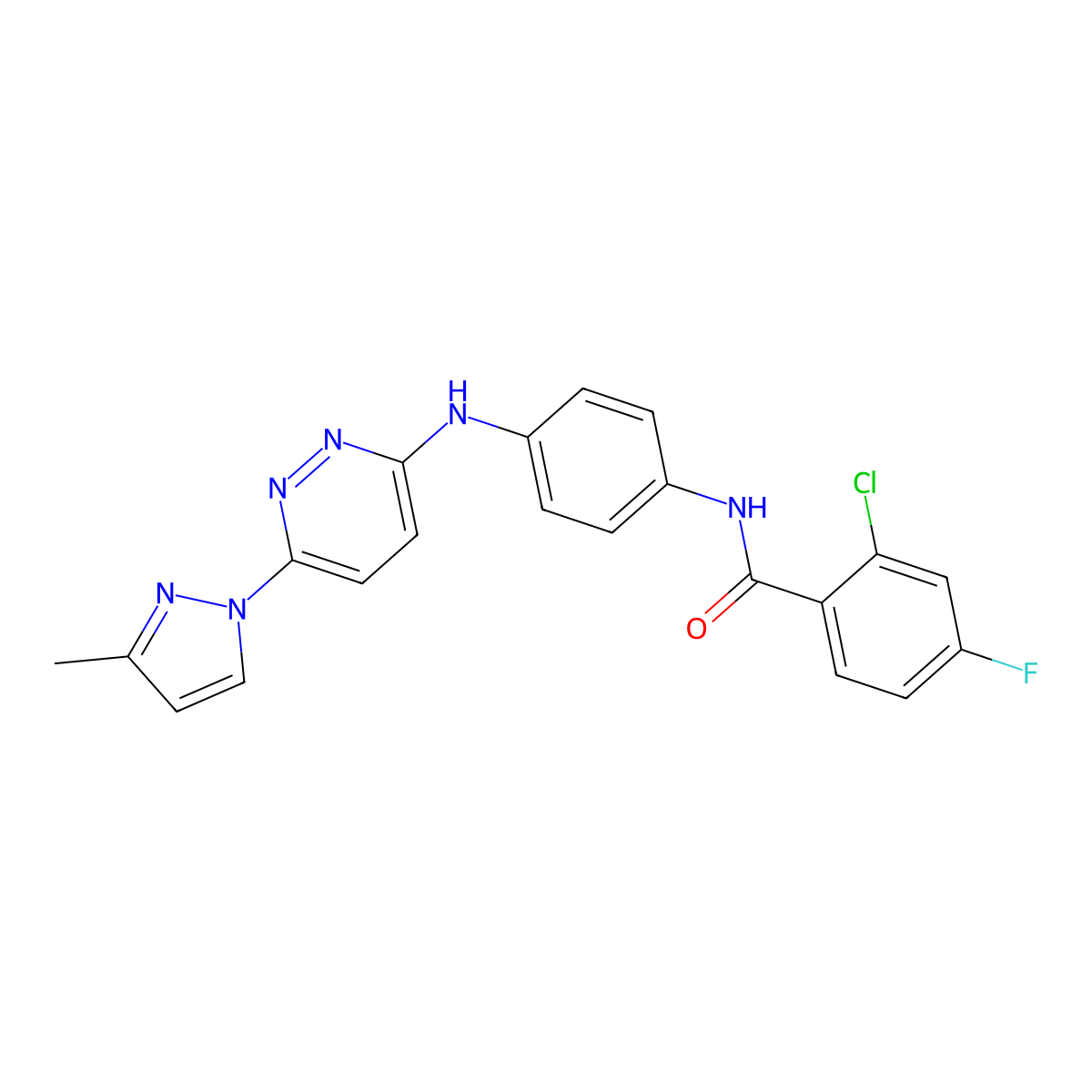 2-chloro-4-fluoro-N-(4-{[6-(3-methyl-1H-pyrazol-1-yl)pyridazin-3-yl]amino}phenyl)benzamide molecular structure, CAS 1019106-31-0