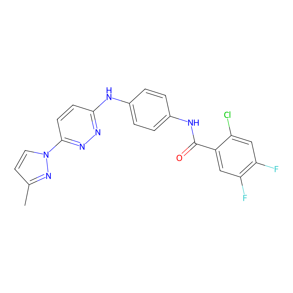 2-chloro-4,5-difluoro-N-(4-{[6-(3-methyl-1H-pyrazol-1-yl)pyridazin-3-yl]amino}phenyl)benzamide molecular structure, CAS 1019106-32-1
