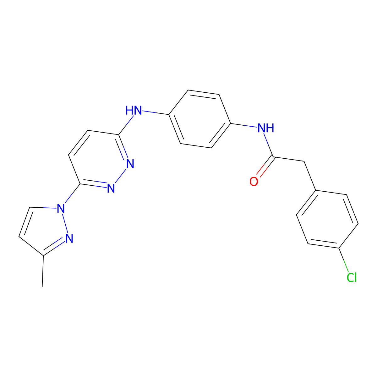 2-(4-chlorophenyl)-N-(4-{[6-(3-methyl-1H-pyrazol-1-yl)pyridazin-3-yl]amino}phenyl)acetamide molecular structure, CAS 1019106-33-2