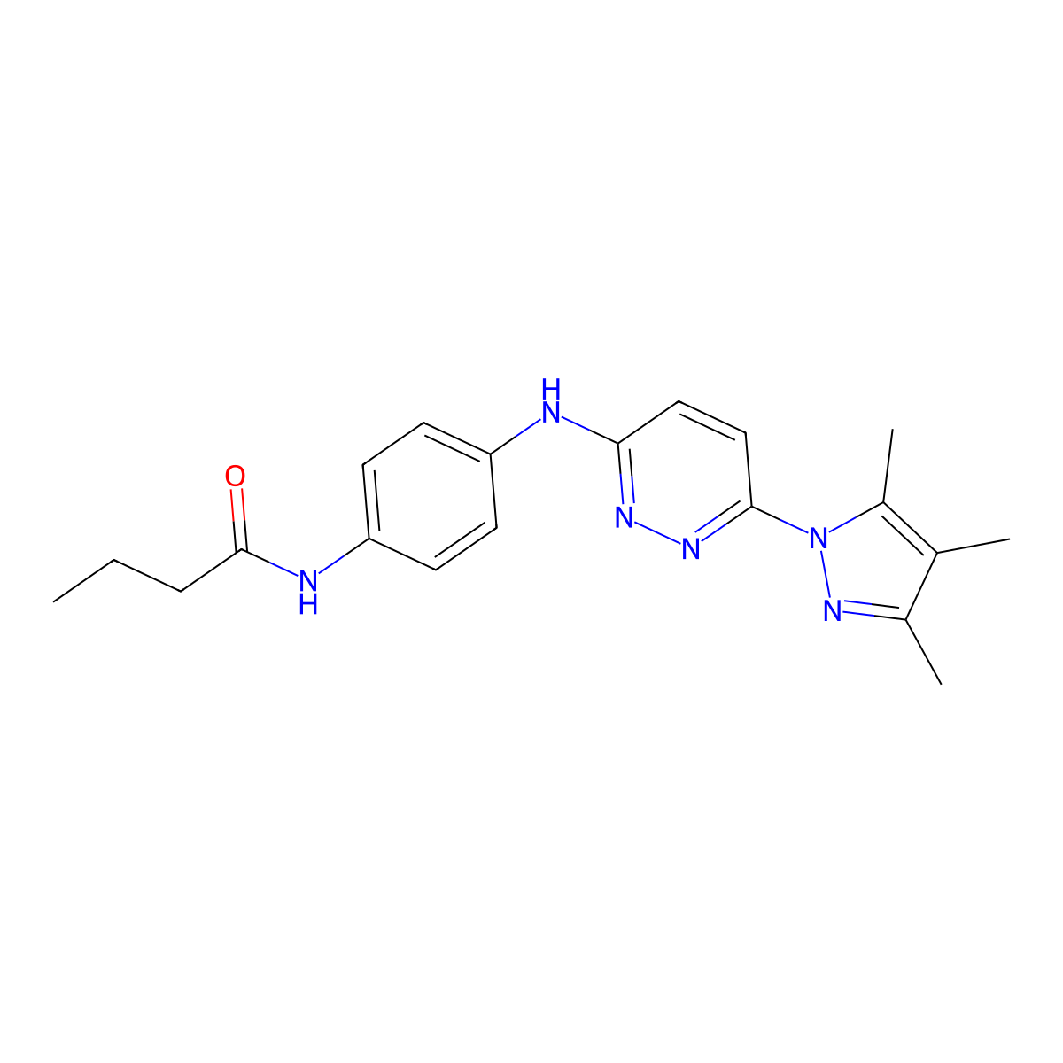 N-(4-((6-(3,4,5-trimethyl-1H-pyrazol-1-yl)pyridazin-3-yl)amino)phenyl)butyramide molecular structure, CAS 1019106-37-6