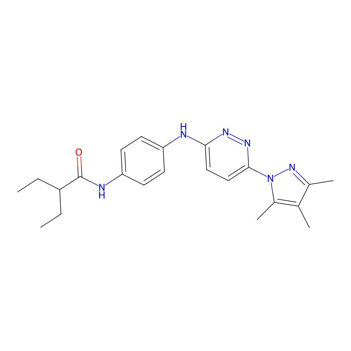 2-ethyl-N-(4-{[6-(3,4,5-trimethyl-1H-pyrazol-1-yl)pyridazin-3-yl]amino}phenyl)butanamide molecular structure, CAS 1019106-40-1