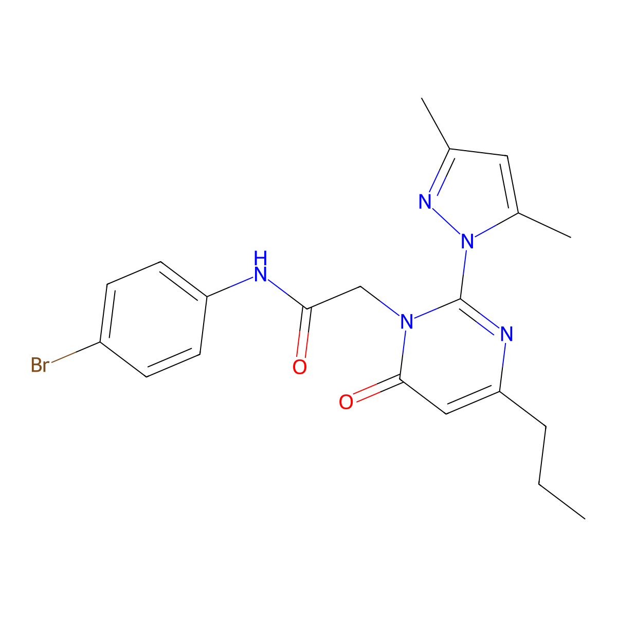 N-(4-bromophenyl)-2-(2-(3,5-dimethyl-1H-pyrazol-1-yl)-6-oxo-4-propylpyrimidin-1(6H)-yl)acetamide molecular structure, CAS 1019106-49-0