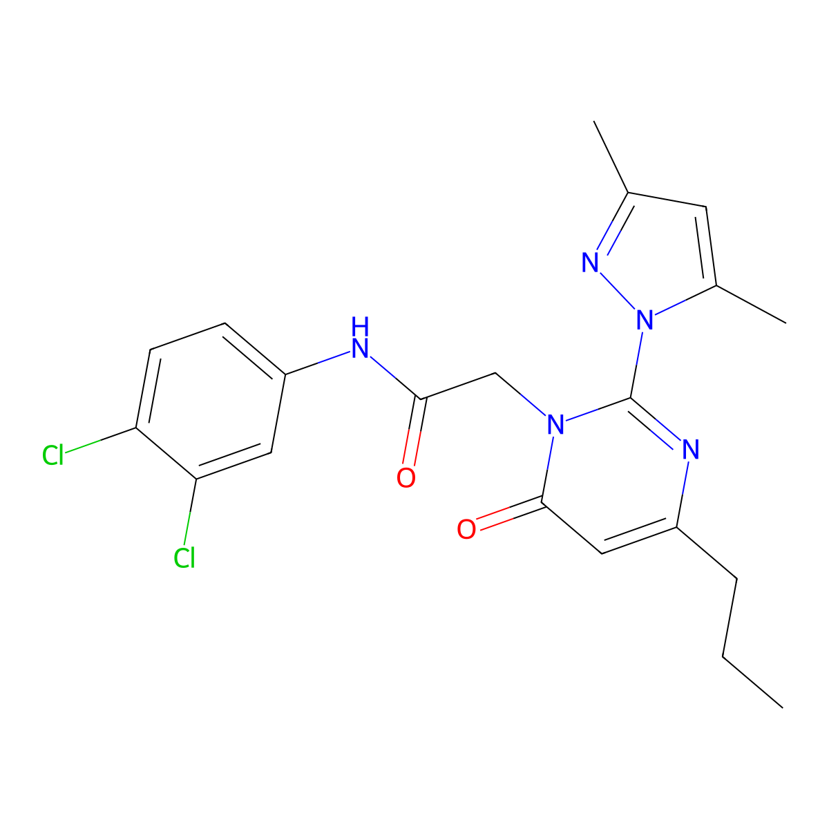 N-(3,4-dichlorophenyl)-2-(2-(3,5-dimethyl-1H-pyrazol-1-yl)-6-oxo-4-propylpyrimidin-1(6H)-yl)acetamide molecular structure, CAS 1019106-51-4