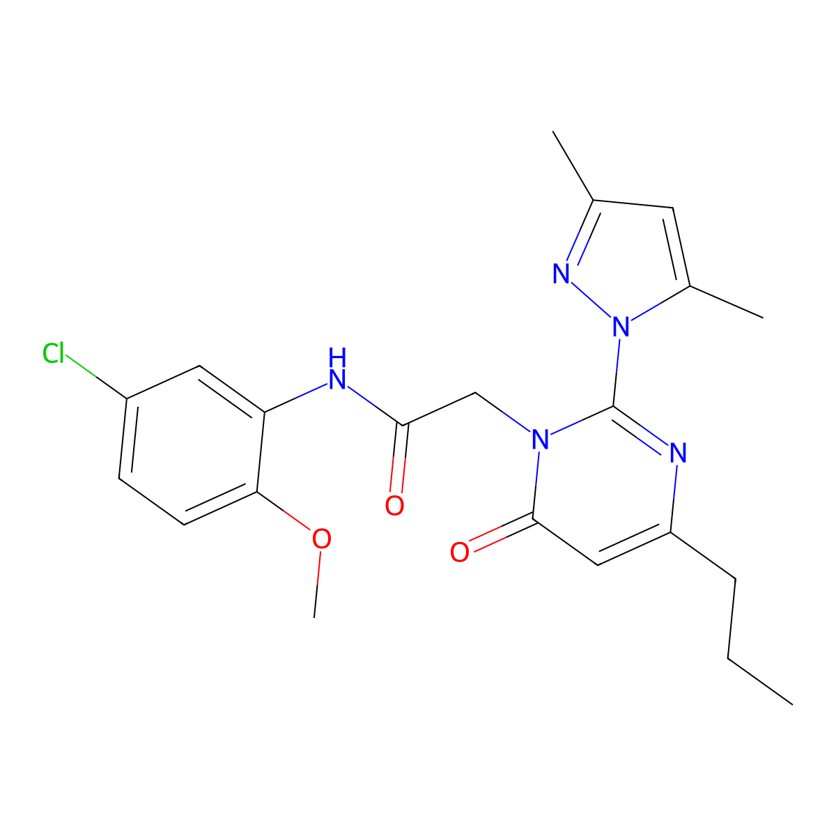 N-(5-chloro-2-methoxyphenyl)-2-(2-(3,5-dimethyl-1H-pyrazol-1-yl)-6-oxo-4-propylpyrimidin-1(6H)-yl)acetamide molecular structure, CAS 1019106-54-7
