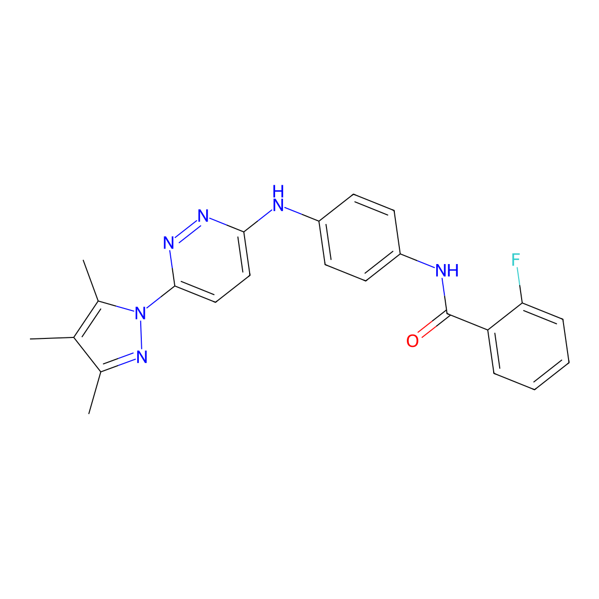 2-fluoro-N-(4-{[6-(3,4,5-trimethyl-1H-pyrazol-1-yl)pyridazin-3-yl]amino}phenyl)benzamide molecular structure, CAS 1019106-59-2