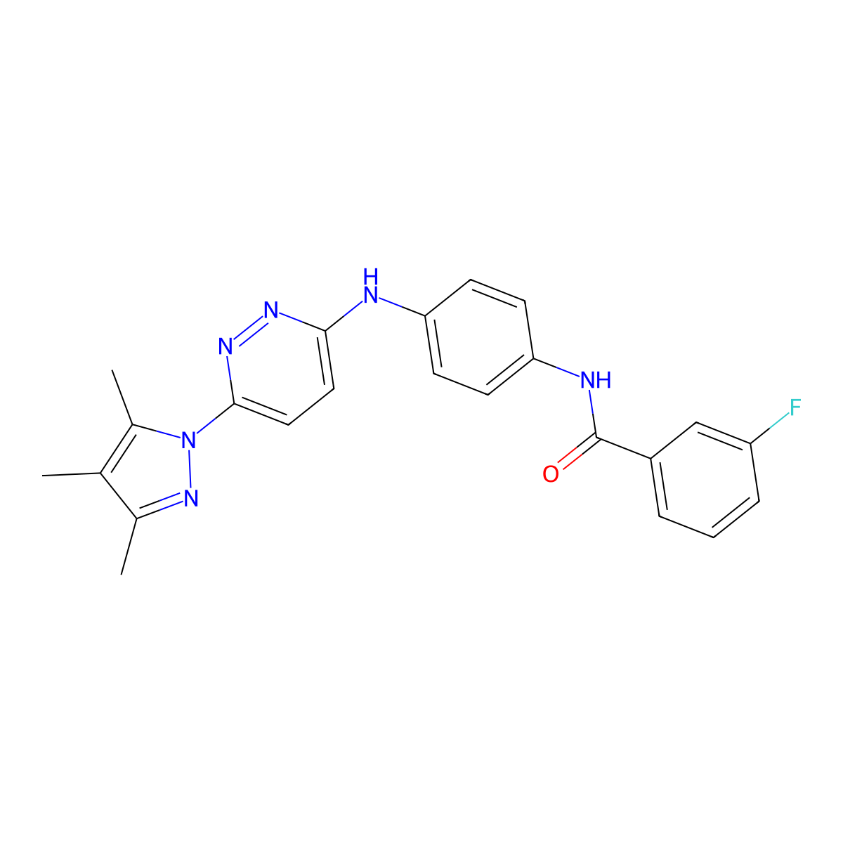 3-fluoro-N-(4-{[6-(3,4,5-trimethyl-1H-pyrazol-1-yl)pyridazin-3-yl]amino}phenyl)benzamide molecular structure, CAS 1019106-60-5