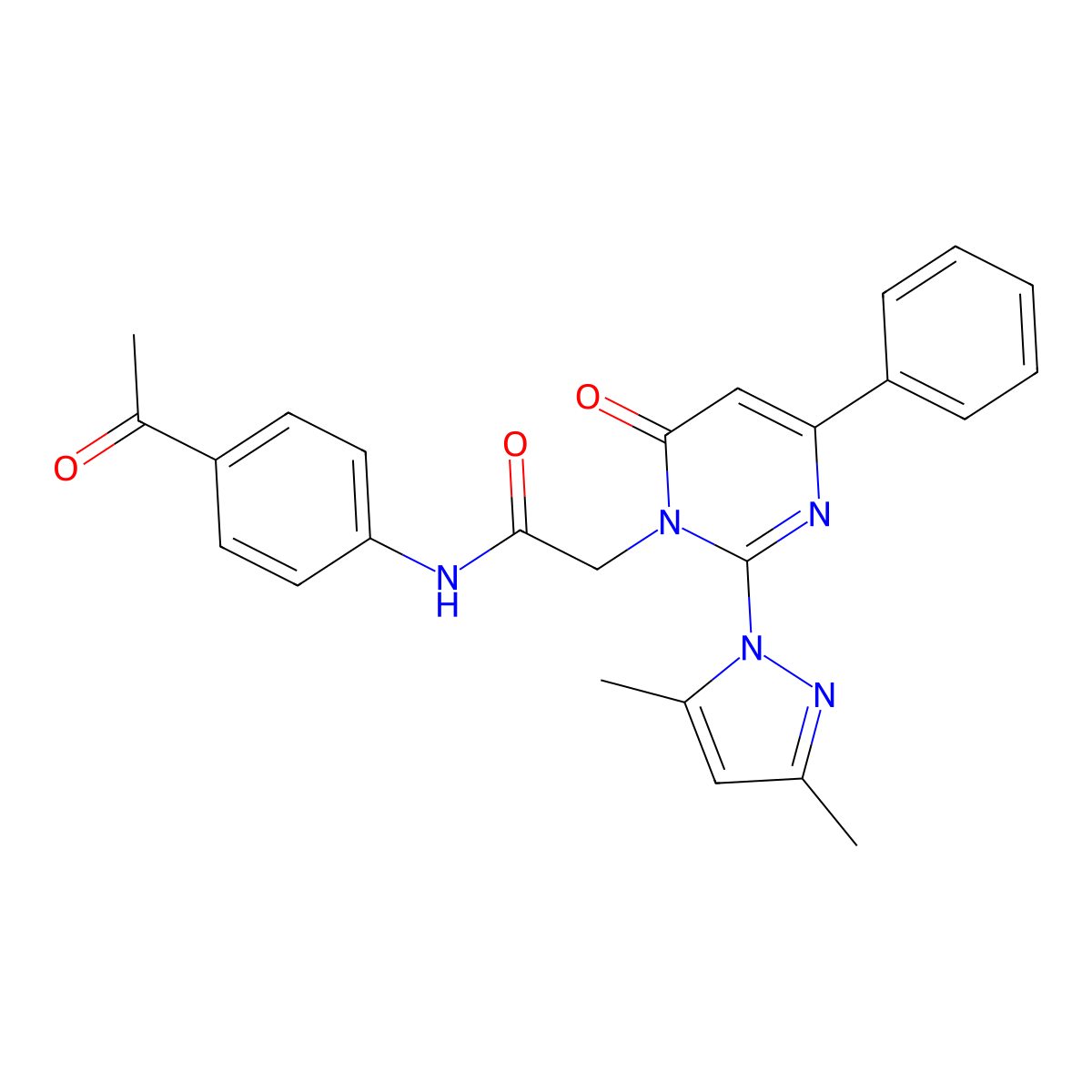 N-(4-acetylphenyl)-2-(2-(3,5-dimethyl-1H-pyrazol-1-yl)-6-oxo-4-phenylpyrimidin-1(6H)-yl)acetamide molecular structure, CAS 1019106-62-7