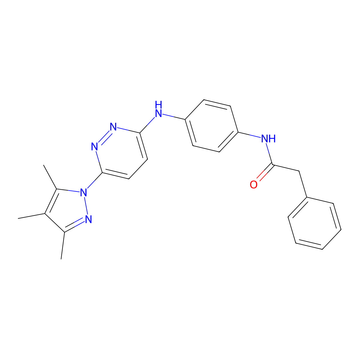 2-phenyl-N-(4-{[6-(3,4,5-trimethyl-1H-pyrazol-1-yl)pyridazin-3-yl]amino}phenyl)acetamide molecular structure, CAS 1019106-69-4