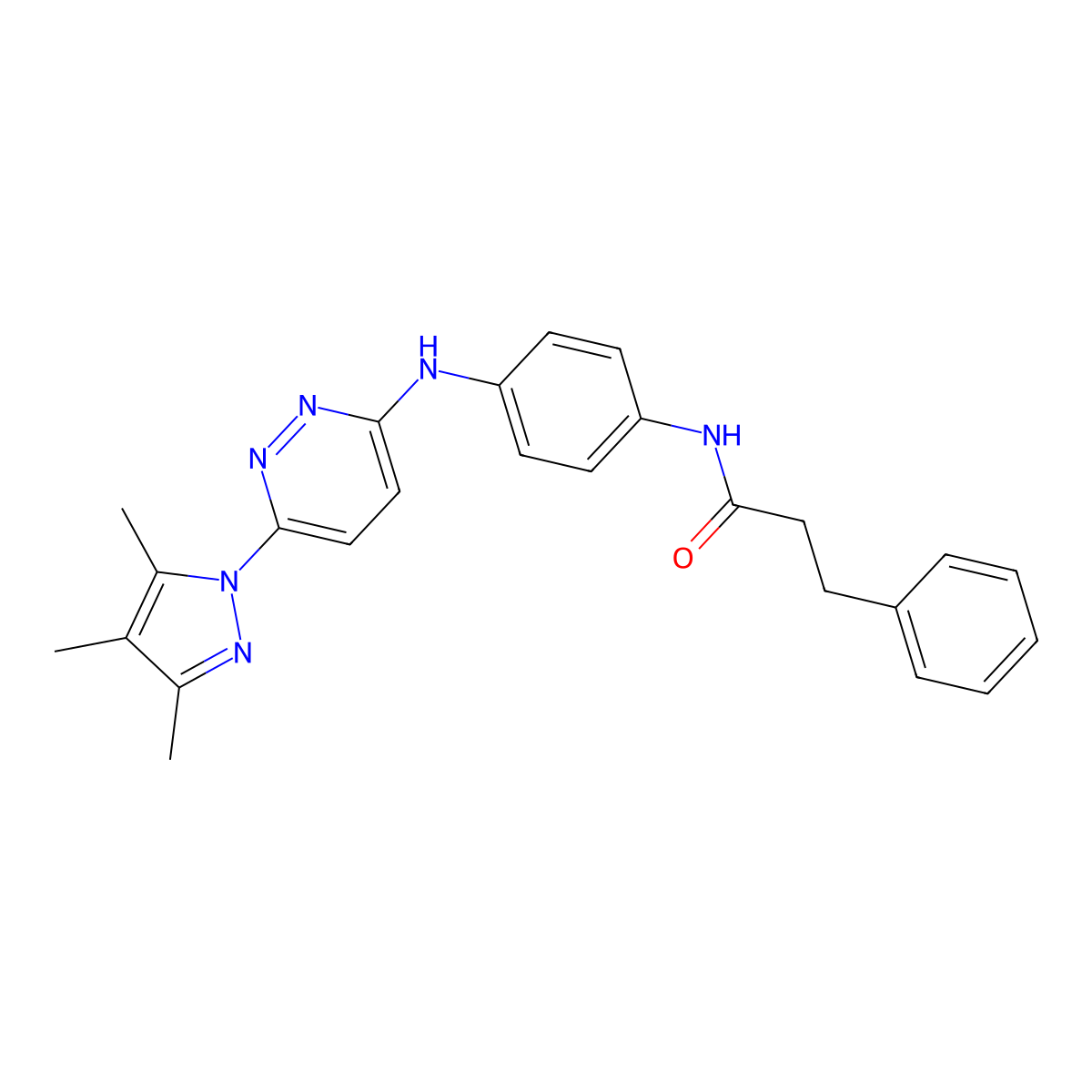3-phenyl-N-(4-{[6-(3,4,5-trimethyl-1H-pyrazol-1-yl)pyridazin-3-yl]amino}phenyl)propanamide molecular structure, CAS 1019106-71-8