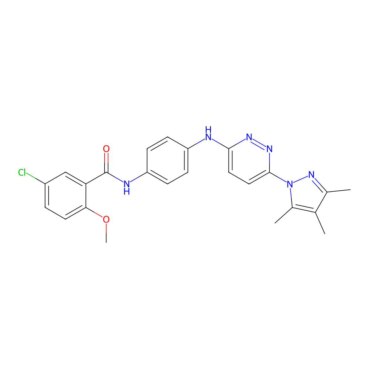 5-chloro-2-methoxy-N-(4-{[6-(3,4,5-trimethyl-1H-pyrazol-1-yl)pyridazin-3-yl]amino}phenyl)benzamide molecular structure, CAS 1019106-78-5