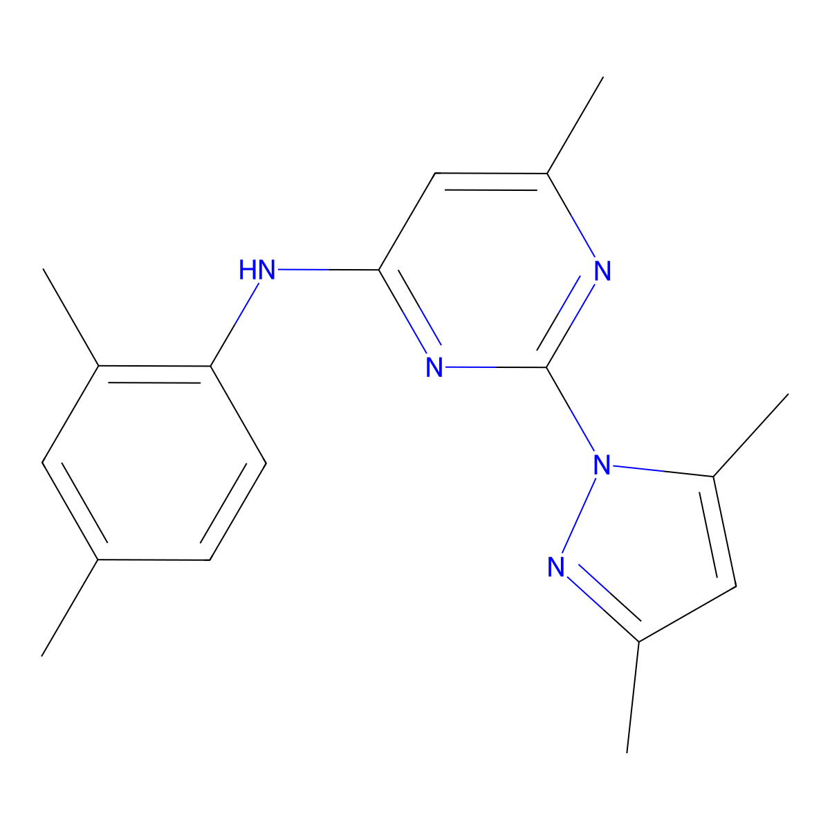2-(3,5-dimethyl-1H-pyrazol-1-yl)-N-(2,4-dimethylphenyl)-6-methylpyrimidin-4-amine molecular structure, CAS 1019106-79-6