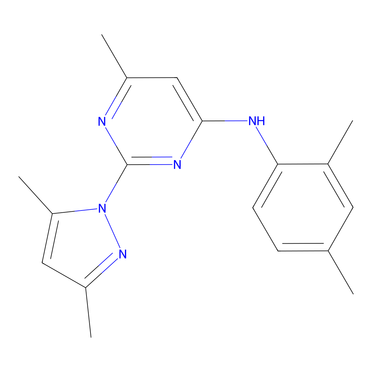 2-(3,5-dimethyl-1H-pyrazol-1-yl)-N-(2,4-dimethylphenyl)-6-methylpyrimidin-4-amine molecular structure, CAS 1019106-79-6
