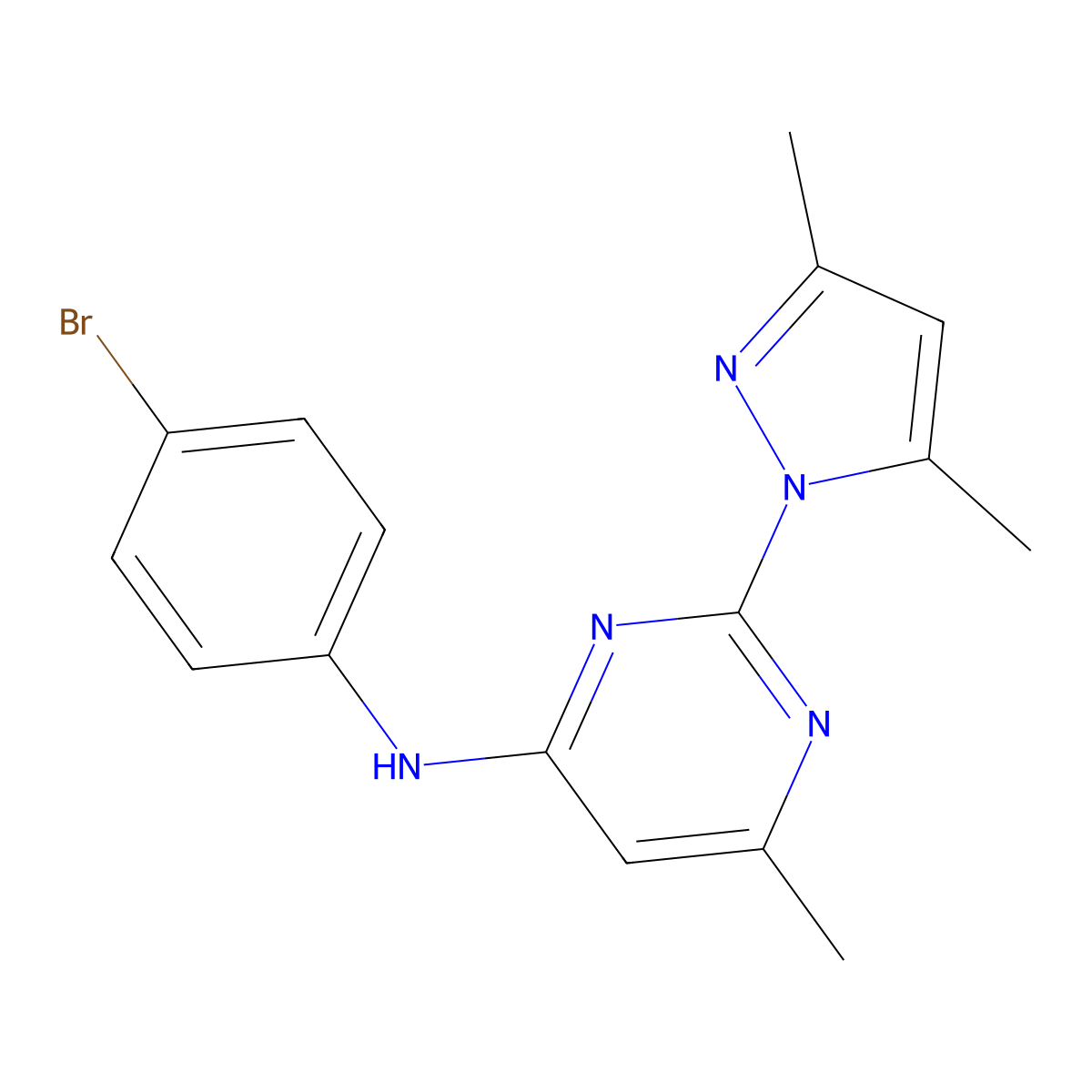 N-(4-bromophenyl)-2-(3,5-dimethyl-1H-pyrazol-1-yl)-6-methylpyrimidin-4-amine molecular structure, CAS 1019106-81-0