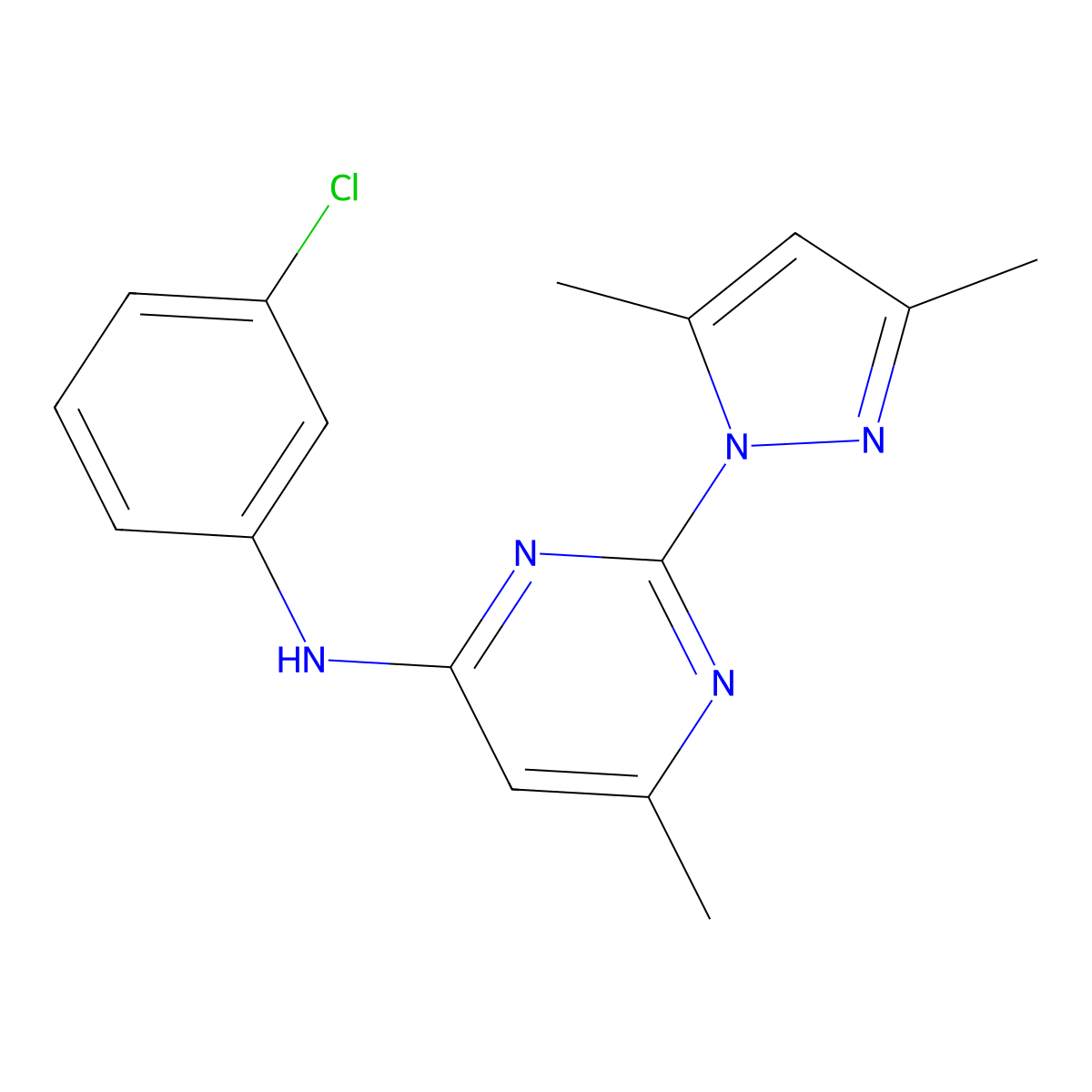 N-(3-chlorophenyl)-2-(3,5-dimethylpyrazol-1-yl)-6-methyl-pyrimidin-4-amine molecular structure, CAS 1019106-82-1