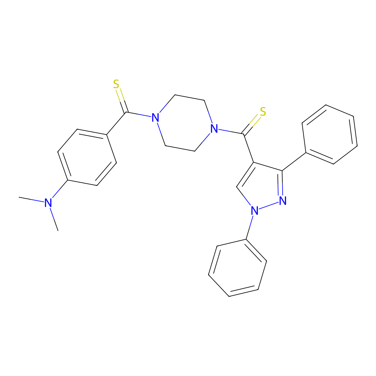 (4-(dimethylamino)phenyl)(4-(1,3-diphenyl-1H-pyrazole-4-carbonothioyl)piperazin-1-yl)methanethione molecular structure, CAS 1019106-85-4