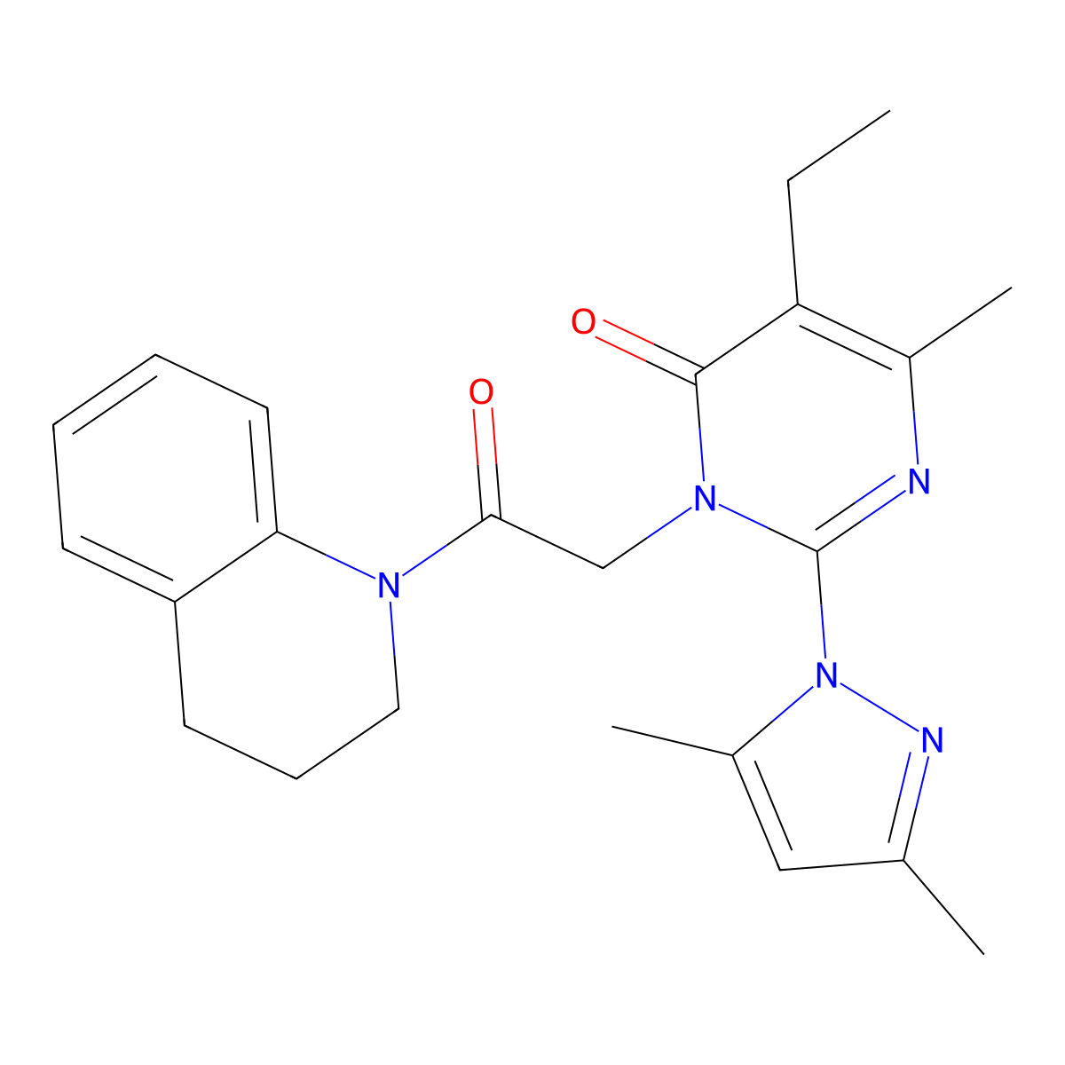 3-(2-(3,4-dihydroquinolin-1(2H)-yl)-2-oxoethyl)-2-(3,5-dimethyl-1H-pyrazol-1-yl)-5-ethyl-6-methylpyrimidin-4(3H)-one molecular structure, CAS 1019106-87-6