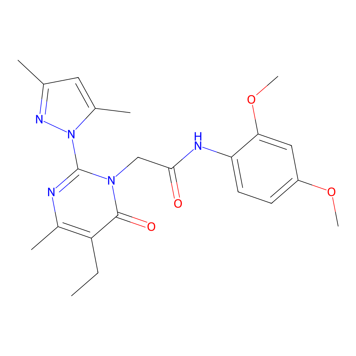 N-(2,4-dimethoxyphenyl)-2-[2-(3,5-dimethyl-1H-pyrazol-1-yl)-5-ethyl-4-methyl-6-oxo-1,6-dihydropyrimidin-1-yl]acetamide molecular structure, CAS 1019107-06-2