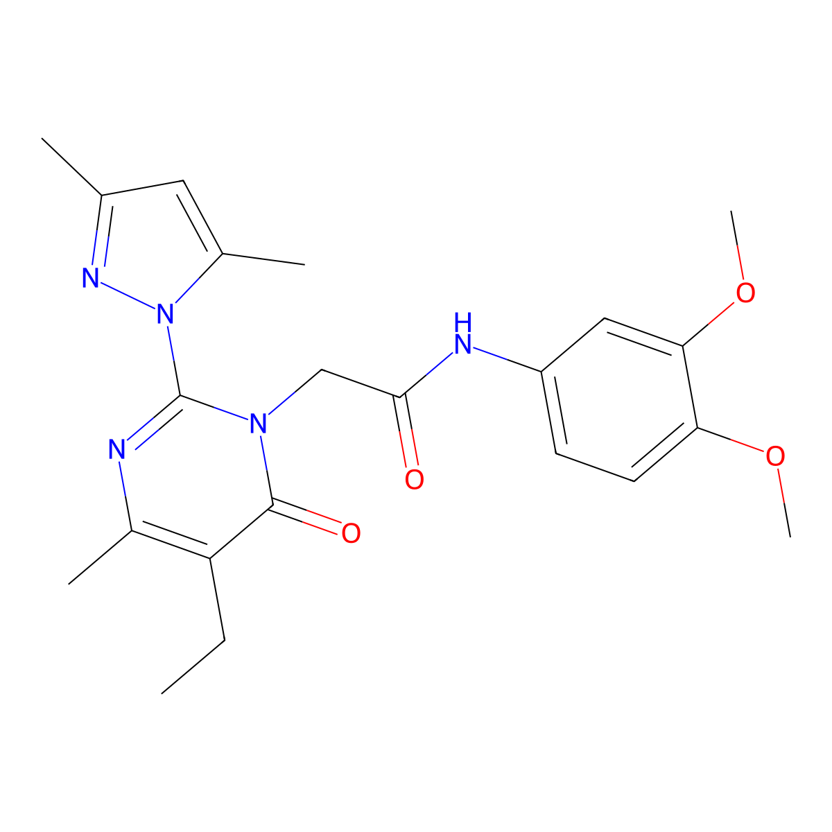 N-(3,4-dimethoxyphenyl)-2-[2-(3,5-dimethyl-1H-pyrazol-1-yl)-5-ethyl-4-methyl-6-oxo-1,6-dihydropyrimidin-1-yl]acetamide molecular structure, CAS 1019107-07-3