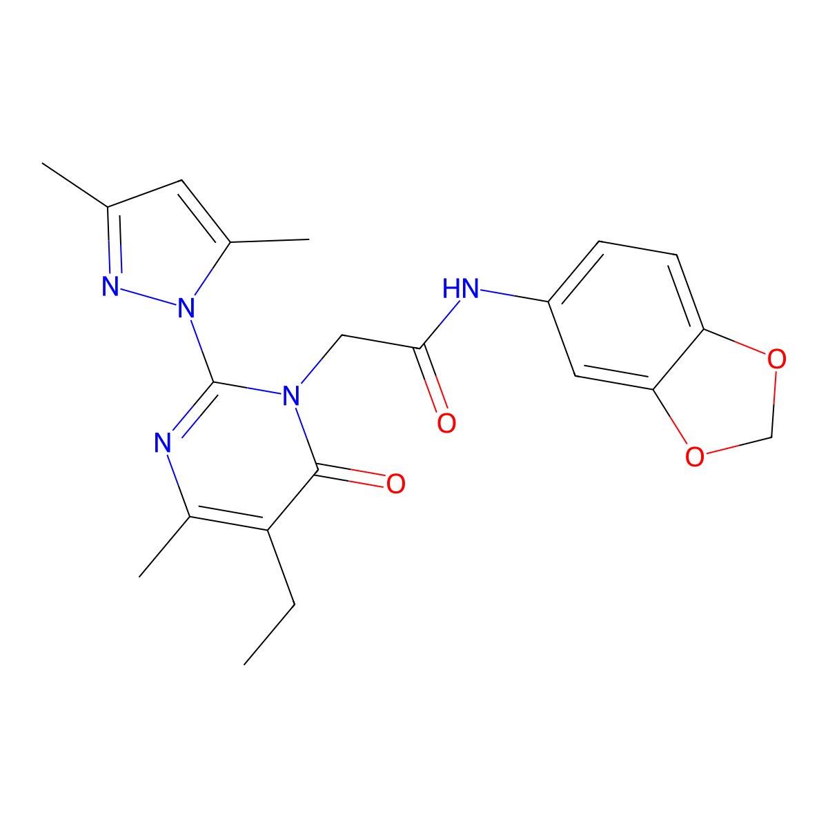 N-(2H-1,3-benzodioxol-5-yl)-2-[2-(3,5-dimethyl-1H-pyrazol-1-yl)-5-ethyl-4-methyl-6-oxo-1,6-dihydropyrimidin-1-yl]acetamide molecular structure, CAS 1019107-08-4