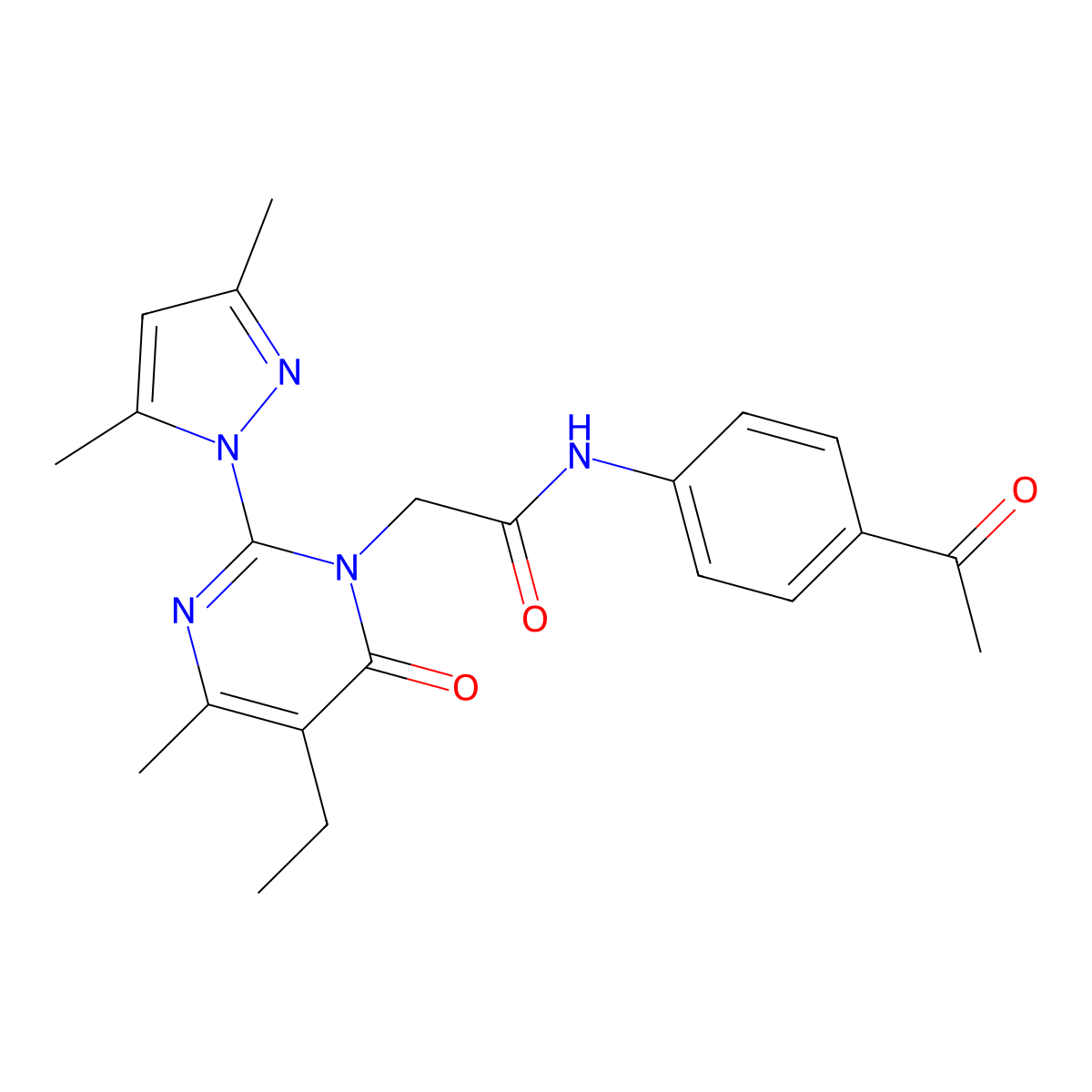 N-(4-acetylphenyl)-2-[2-(3,5-dimethyl-1H-pyrazol-1-yl)-5-ethyl-4-methyl-6-oxo-1,6-dihydropyrimidin-1-yl]acetamide molecular structure, CAS 1019107-16-4