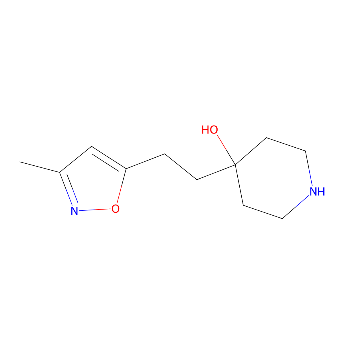 4-[2-(3-Methylisoxazol-5-yl)-ethyl]-piperidin-4-ol molecular structure, CAS 1019108-03-2