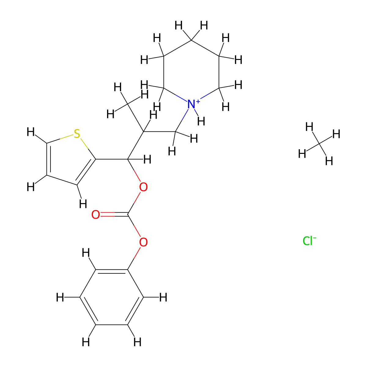 2-Methyl-3-(piperidin-1-yl)-1-(thiophen-2-yl)propyl phenyl carbonate--methane--hydrogen chloride (1/1/1) molecular structure, CAS 101911-99-3