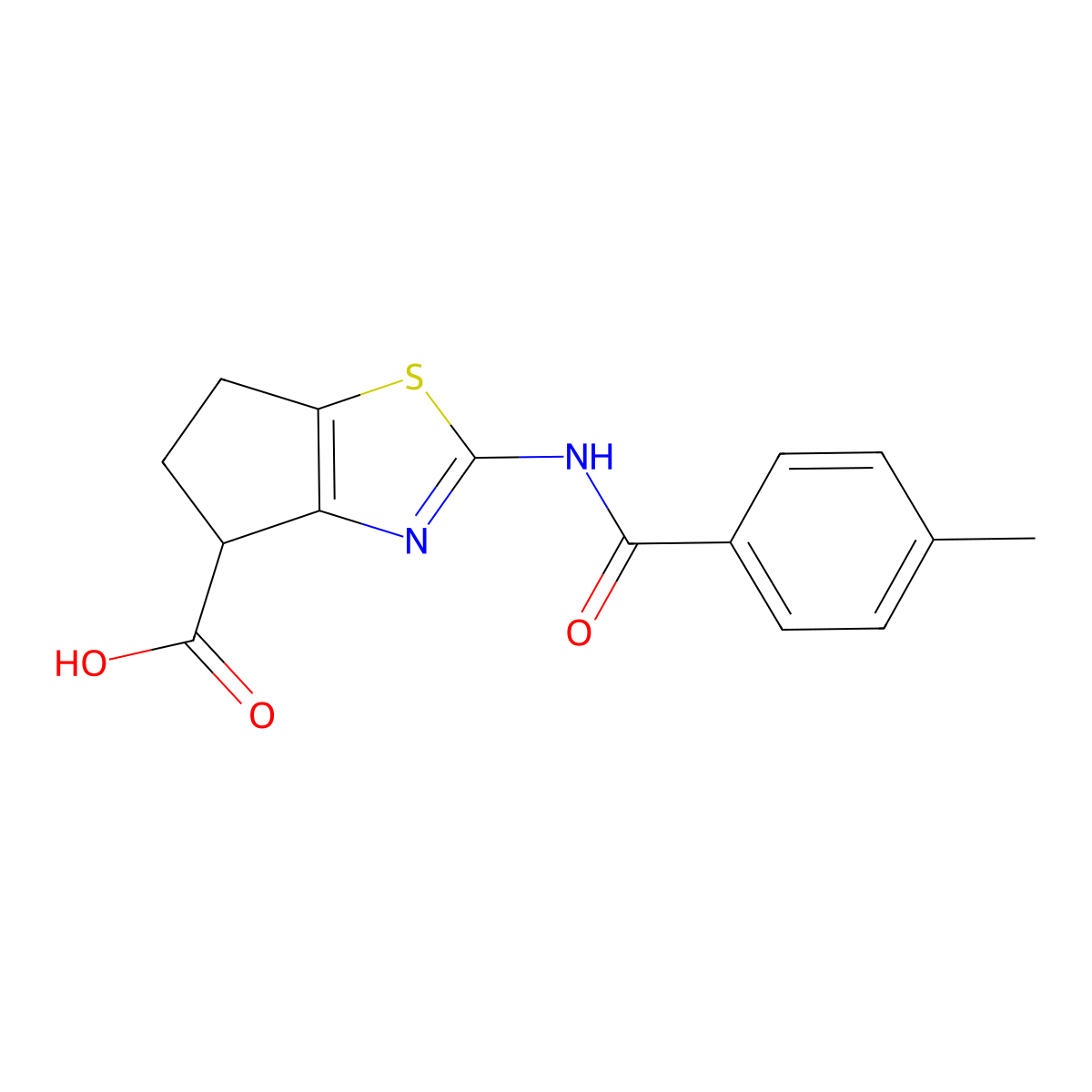 2-(4-methylbenzamido)-5,6-dihydro-4H-cyclopenta[d]thiazole-4-carboxylic acid molecular structure, CAS 1019111-55-7