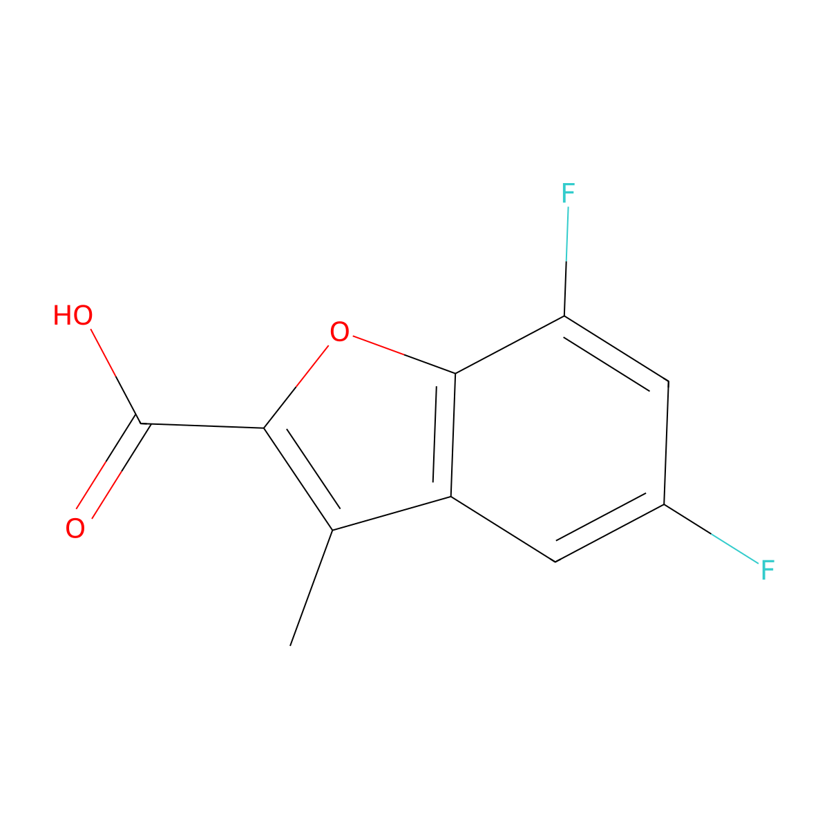5,7-Difluoro-3-methyl-1-benzofuran-2-carboxylic acid molecular structure, CAS 1019111-84-2