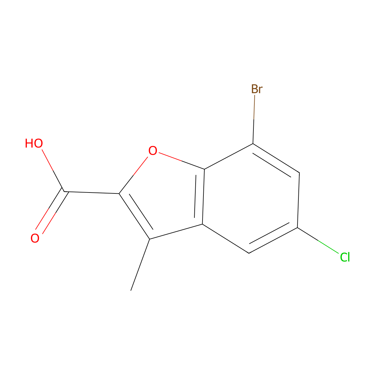 7-Bromo-5-chloro-3-methyl-1-benzofuran-2-carboxylic acid molecular structure, CAS 1019111-85-3