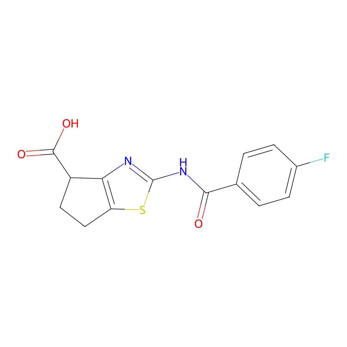 2-(4-fluorobenzamido)-5,6-dihydro-4H-cyclopenta[d]thiazole-4-carboxylic acid molecular structure, CAS 1019115-34-4