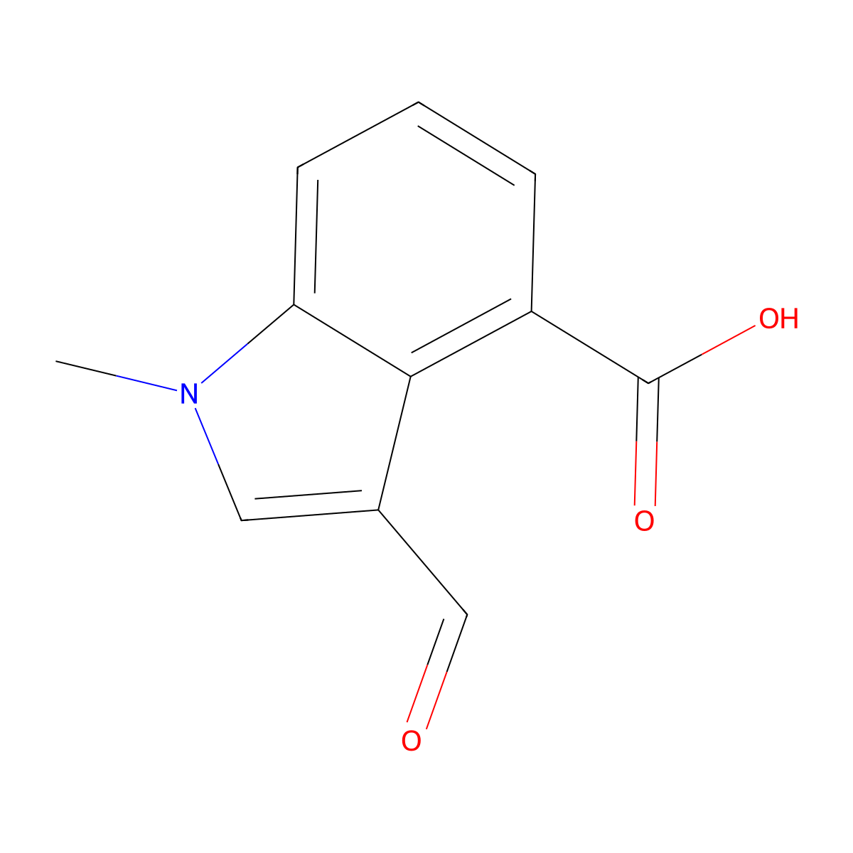 3-formyl-1-methyl-1H-indole-4-carboxylic acid molecular structure, CAS 1019117-17-9