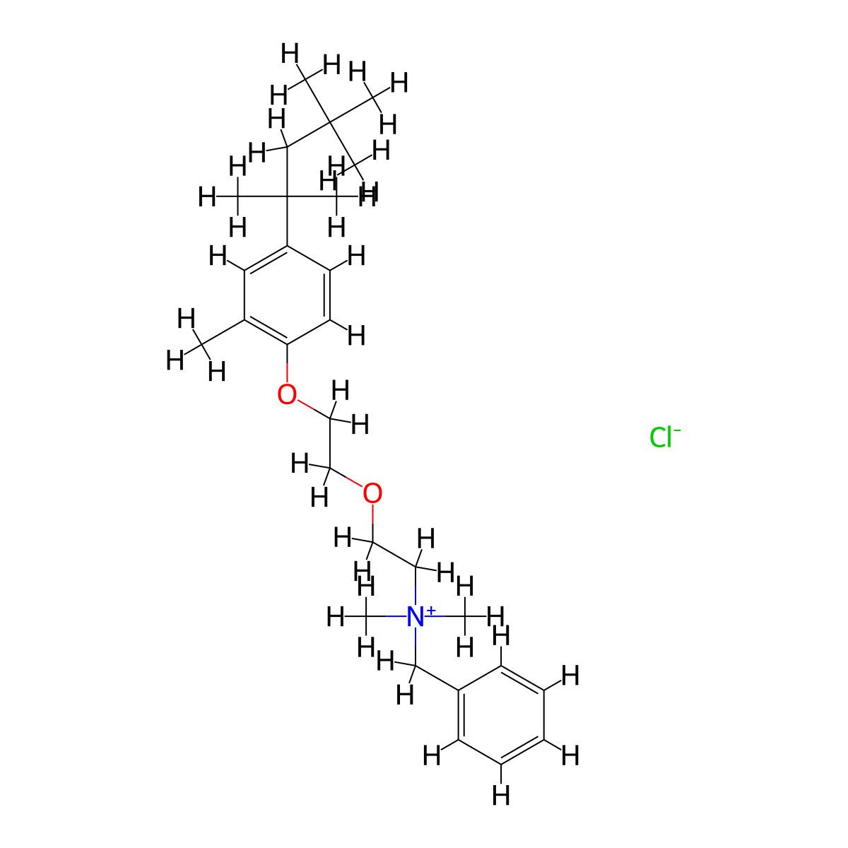 Benzyldimethyl(2-(2-((4-(1,1,3,3-tetramethylbutyl)-o-tolyl)oxy)ethoxy)ethyl)ammonium chloride molecular structure, CAS 101912-16-7