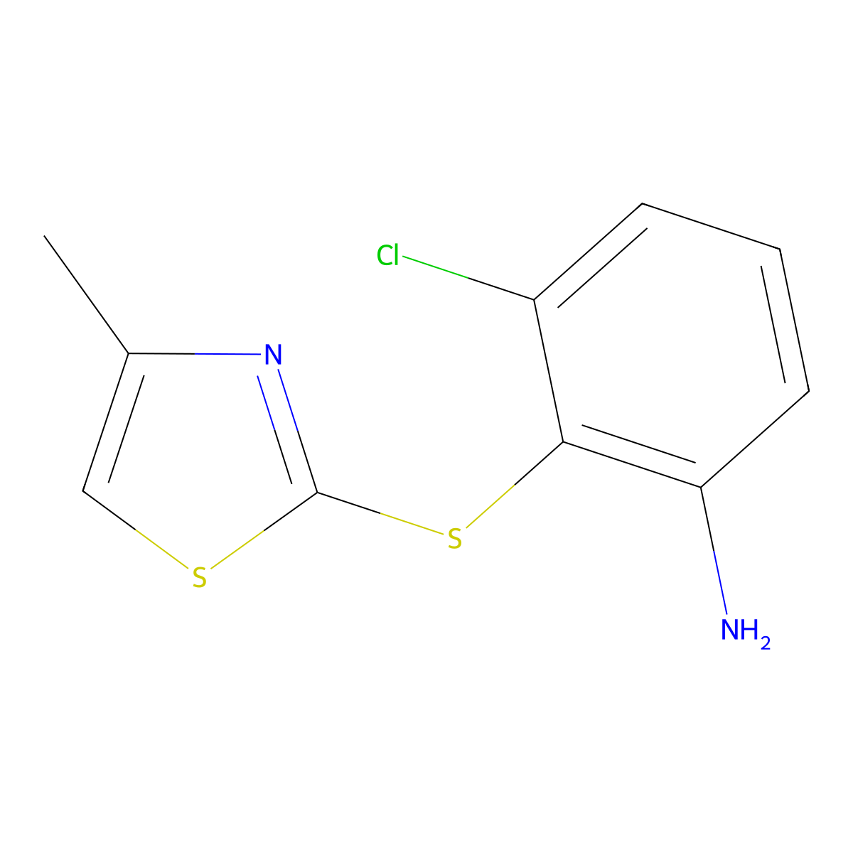 3-Chloro-2-((4-methyl-1,3-thiazol-2-yl)sulfanyl)aniline molecular structure, CAS 1019121-58-4