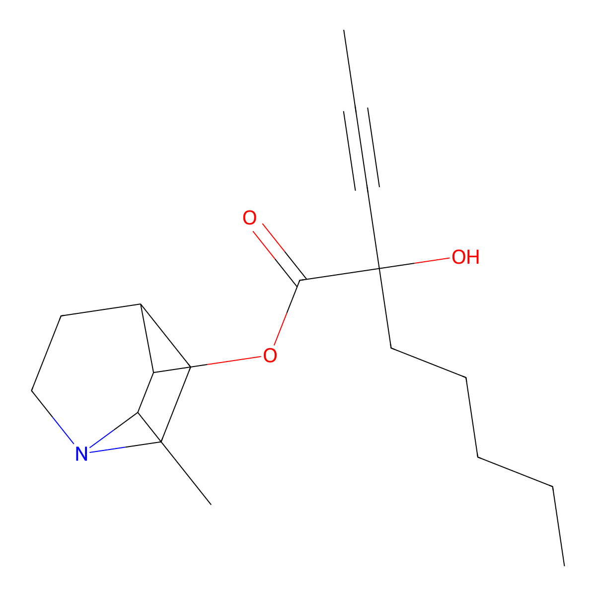 Heptanoic acid, 2-hydroxy-2-(1-propynyl)-, 2-methyl-3-quinuclidinyl ester molecular structure, CAS 101913-75-1
