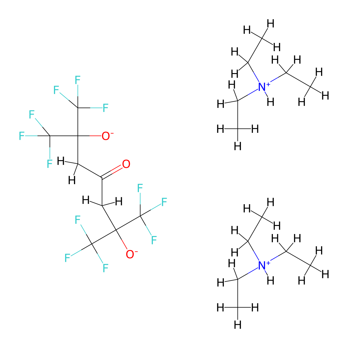 4-heptanone, 2,6-bis(trifluoromethyl)-2,6-dihydroxy-1,1,1,7,7,7-hexafluoro-, bis(triethylamine)salt molecular structure, CAS 101913-86-4