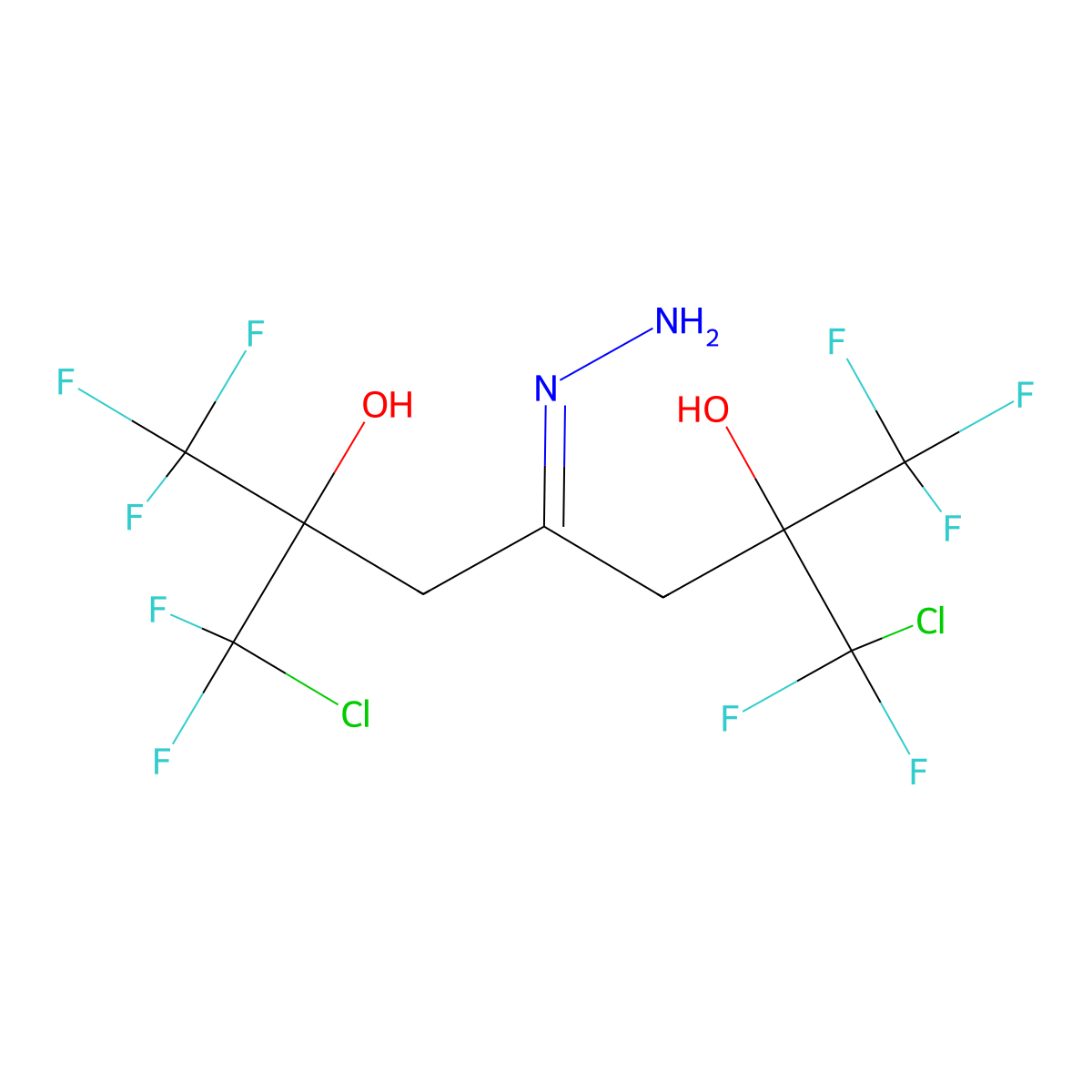 4-Heptanone, 1,7-dichloro-2,6-dihydroxy-2,6-bis(trifluoromethyl)-1,1,7,7-tetrafluoro-, hydrazone molecular structure, CAS 101913-93-3