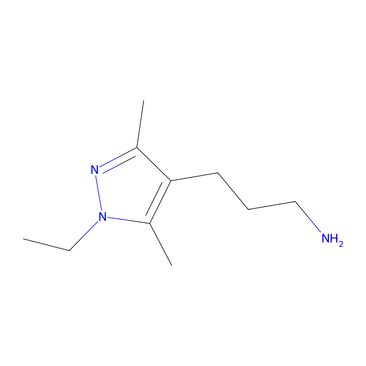 3-(1-Ethyl-3,5-dimethyl-1H-pyrazol-4-YL)-propylamine molecular structure, CAS 1019130-29-0
